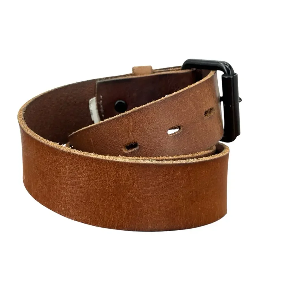 American Eagle Strap Belt Men SZ M Brown Leather Rustic Western Rugged Everyday